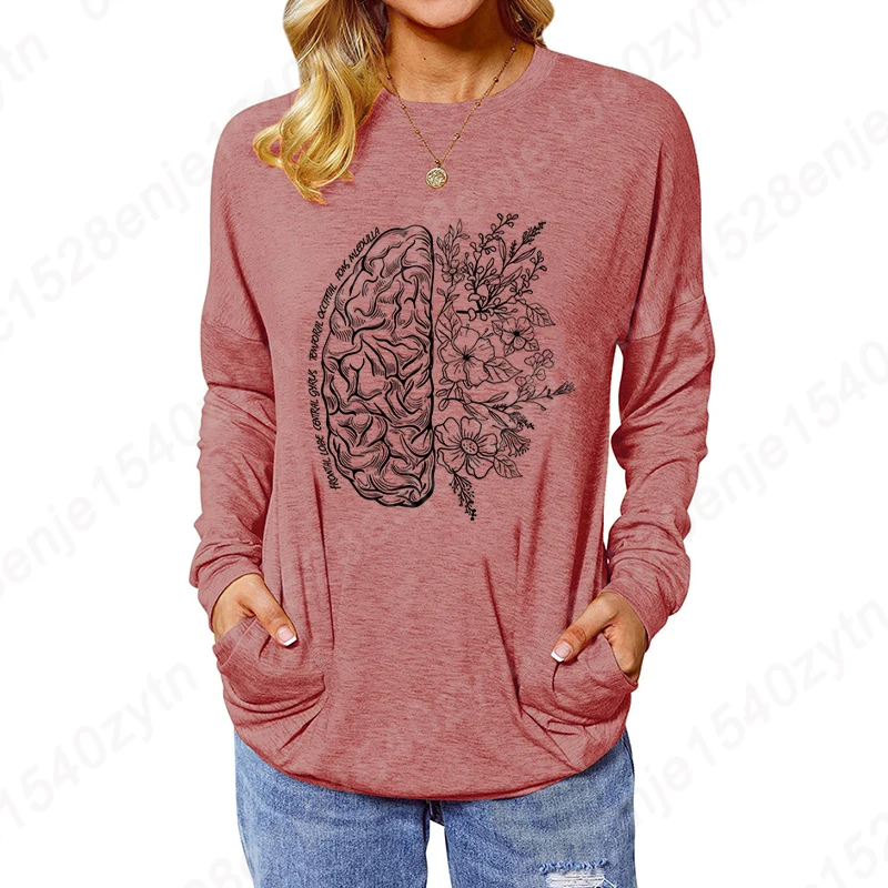 Fashion Women's Clothing Long Sleeve T Shirt Brain Anatomy Print Sweatshirt Loose Casual Crew Neck Tunic Tops Soft Pocket Blouse
Fashion Women's Clothing Long Sleeve T Shirt Brain Anatomy Print Sweatshirt Loose Casual Crew Neck Tunic Tops Soft Pocket Blouse