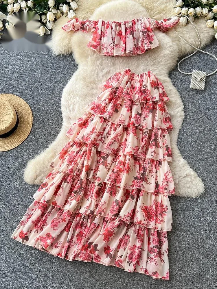 Chiffon Print Hotsweet Suits Sensual Off Shoulder Crop Top+A-line Cake Skirt Summer Women Flowy Beach Casual 2Pcs Sets
Chiffon Print Hotsweet Suits Sensual Off Shoulder Crop Top+A-line Cake Skirt Summer Women Flowy Beach Casual 2Pcs Sets