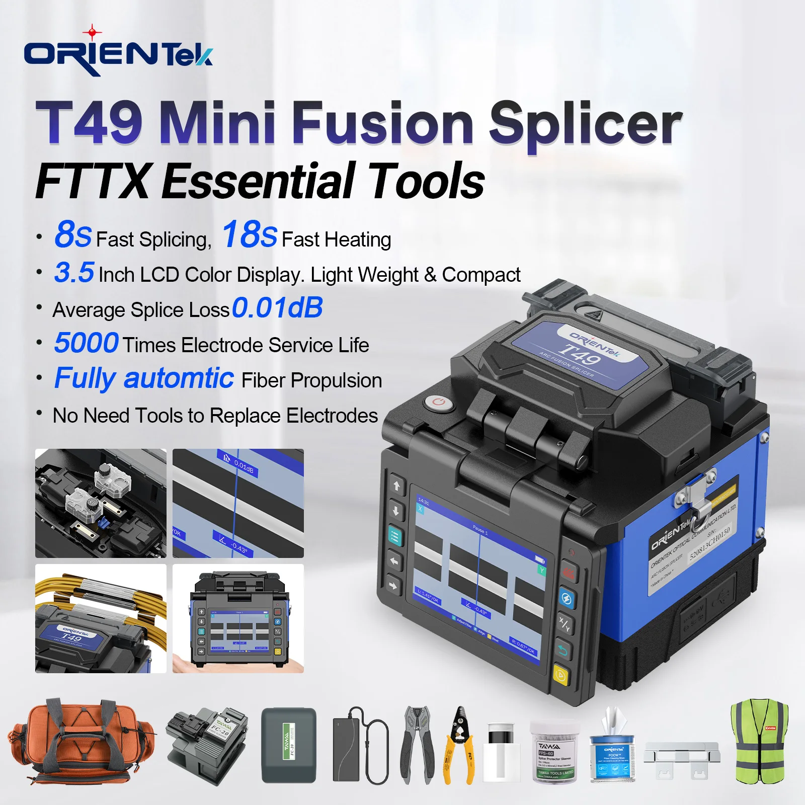 Optical Fiber Fusion Splicer T49 Handheld FTTX Fiber Splicing Machine 8s Fast Splicing 18s Fast Heating Fusionadora de fibra
Optical Fiber Fusion Splicer T49 Handheld FTTX Fiber Splicing Machine 8s Fast Splicing 18s Fast Heating Fusionadora de fibra