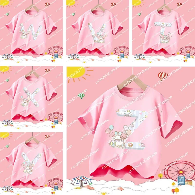 Cinnamoroll Children T-shirt Letter A B C D Name Combination Sanrio Kawaii Girls Tee Shirts Cartoons Casual Clothes Kid Boy Tops
Cinnamoroll Children T-shirt Letter A B C D Name Combination Sanrio Kawaii Girls Tee Shirts Cartoons Casual Clothes Kid Boy Tops