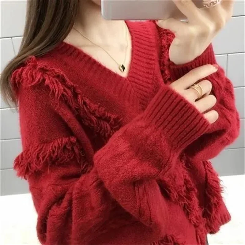 Tassel Knitted Shirt Long Sleeved Top Winter New Lazy Style Sweater Women's Loose Fitting Pullover Autumn and Winter Women's Clo
Tassel Knitted Shirt Long Sleeved Top Winter New Lazy Style Sweater Women's Loose Fitting Pullover Autumn and Winter Women's Clo