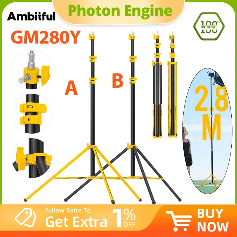 Ambitful GM280Y Yellow Air Cushioned Light Stand 2.8M Aluminum Alloy Adjustable Heavy Duty Tripod for Studio Live Shooting
Ambitful GM280Y Yellow Air Cushioned Light Stand 2.8M Aluminum Alloy Adjustable Heavy Duty Tripod for Studio Live Shooting