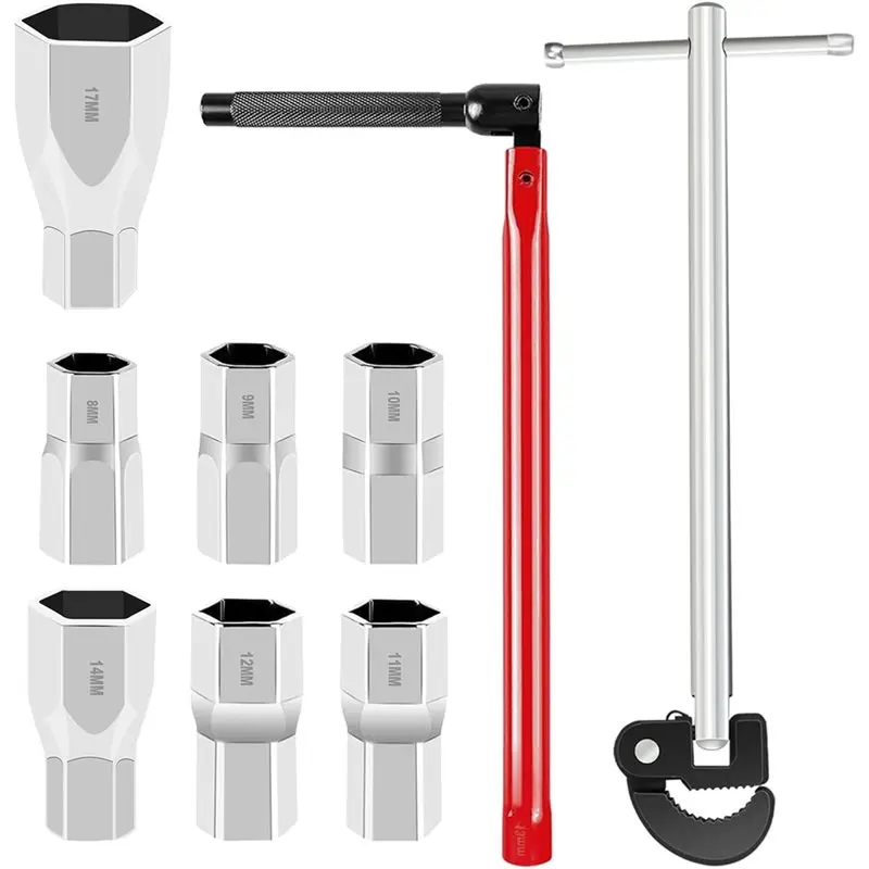 B84B-Stand Tap Wrench Set Adjustable Tap Wrench 8-28 Mm Tap Wrench With 7 Sleeve Tools (8-17 Mm) For Bathroom Toilets Tap
B84B-Stand Tap Wrench Set Adjustable Tap Wrench 8-28 Mm Tap Wrench With 7 Sleeve Tools (8-17 Mm) For Bathroom Toilets Tap