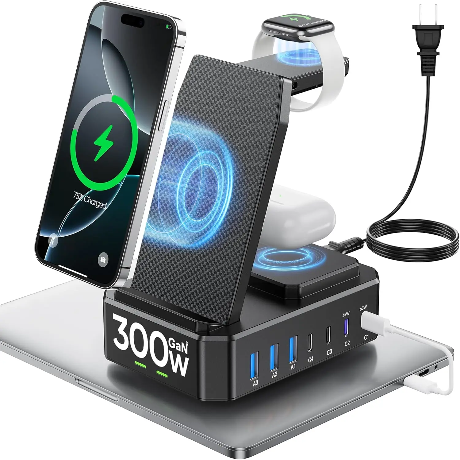 Зарядная станция GaN III USB-C 300W с быстрой зарядкой 65W PD, беспроводная док-станция 10-в-1 для iPhone, MacBook, iWatch и Airpods
Зарядная станция GaN III USB-C 300W с быстрой зарядкой 65W PD, беспроводная док-станция 10-в-1 для iPhone, MacBook, iWatch и Airpods