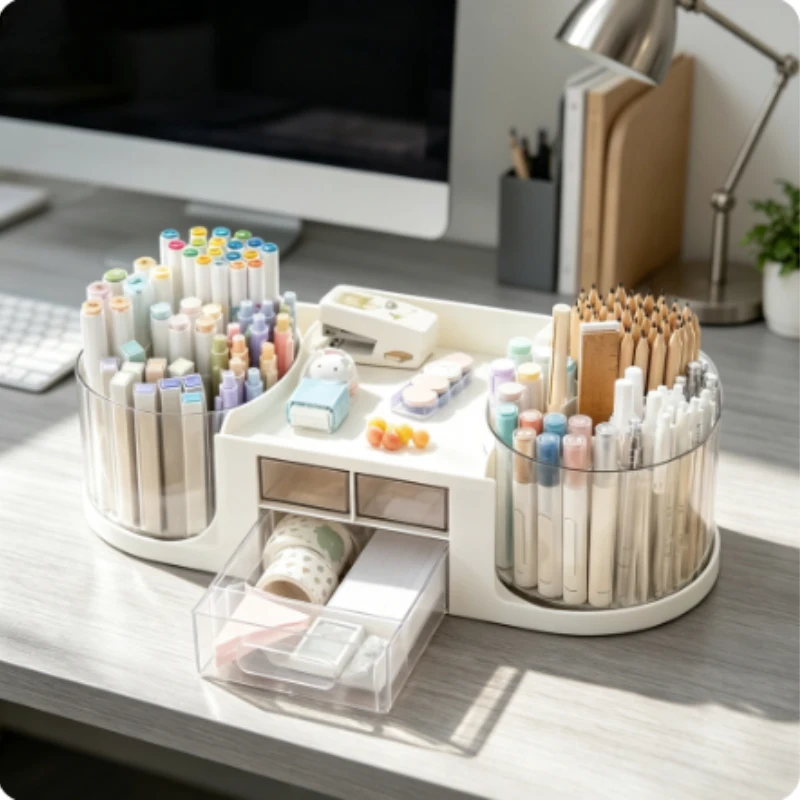 Dual Rotating Transparent White Pen Holder Plastic Desktop Organizer With Drawers Multi-grid Stationery Storage Box for School O
Dual Rotating Transparent White Pen Holder Plastic Desktop Organizer With Drawers Multi-grid Stationery Storage Box for School O