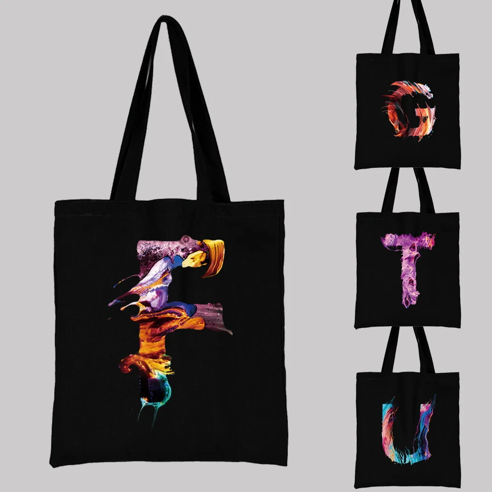 Ladies' Black Shopping Bag Casual Canvas Large Capacity Reusable Painted Letter Printed Shoulder Bag Student Handbag
Ladies' Black Shopping Bag Casual Canvas Large Capacity Reusable Painted Letter Printed Shoulder Bag Student Handbag