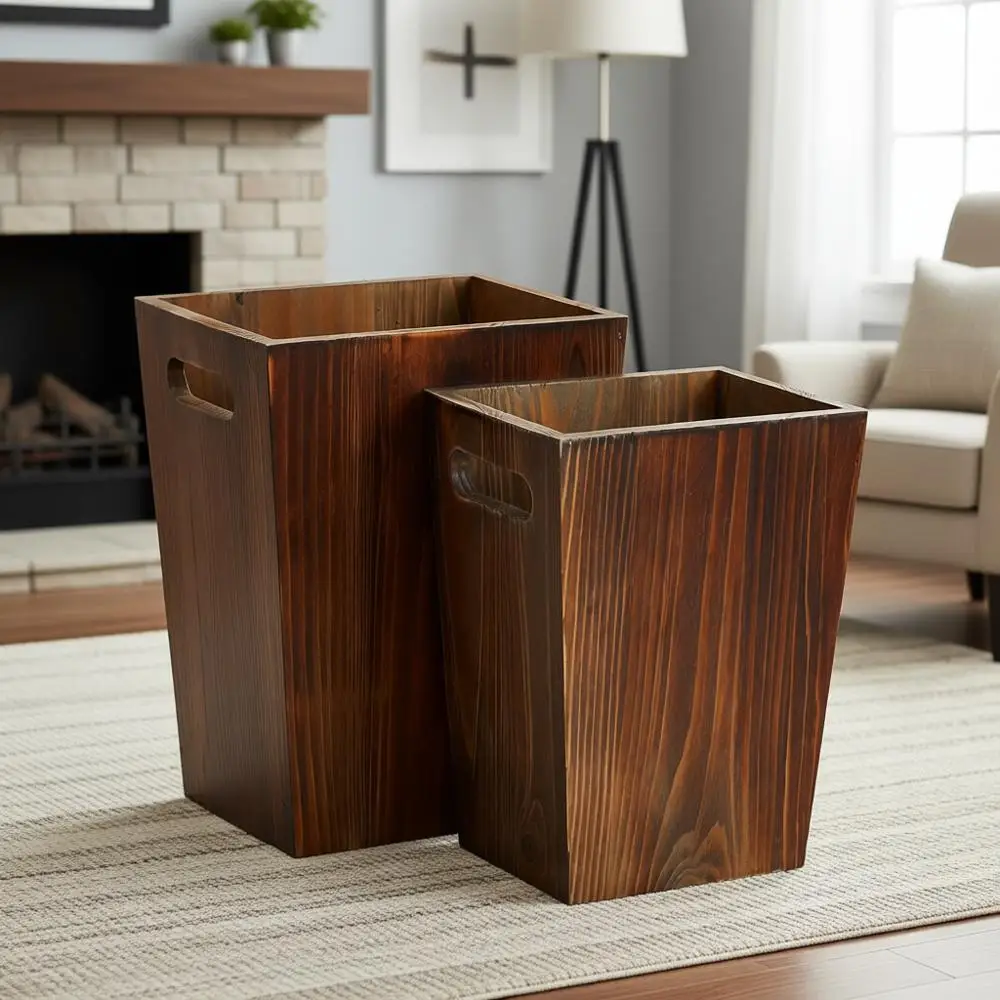 Набор деревянных мусорных баков в деревенском стиле - квадратные корзины для мусора с ручками для дома или офиса (коричневые, малые и большие)
Набор деревянных мусорных баков в деревенском стиле - квадратные корзины для мусора с ручками для дома или офиса (коричневые, малые и большие)