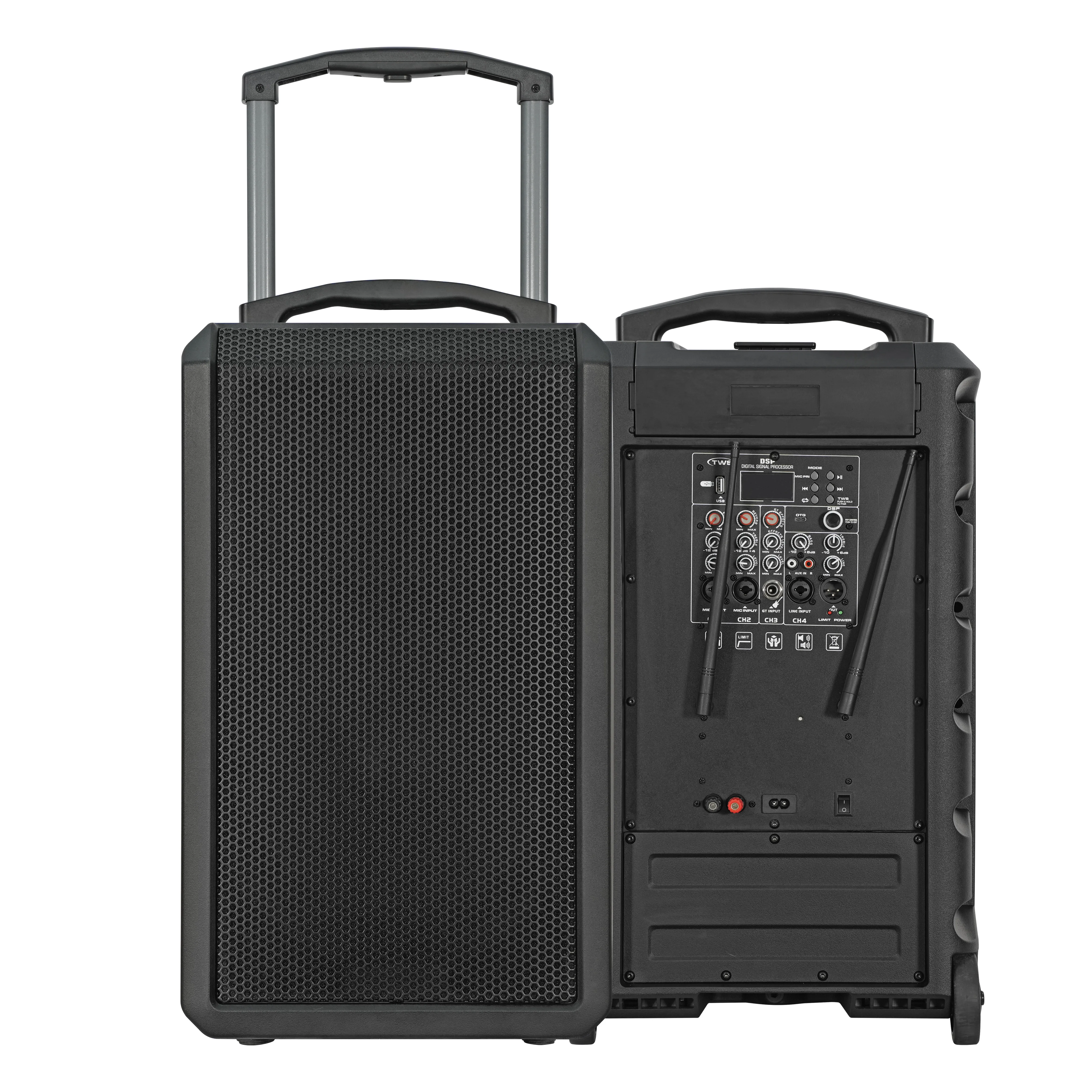 2000W 12" Portable Trolley Karaoke Speaker for V5.0 DSP Echo/Reverb Wireless Microphone Rechargeable Battery Guitar Input
2000W 12" Portable Trolley Karaoke Speaker for V5.0 DSP Echo/Reverb Wireless Microphone Rechargeable Battery Guitar Input