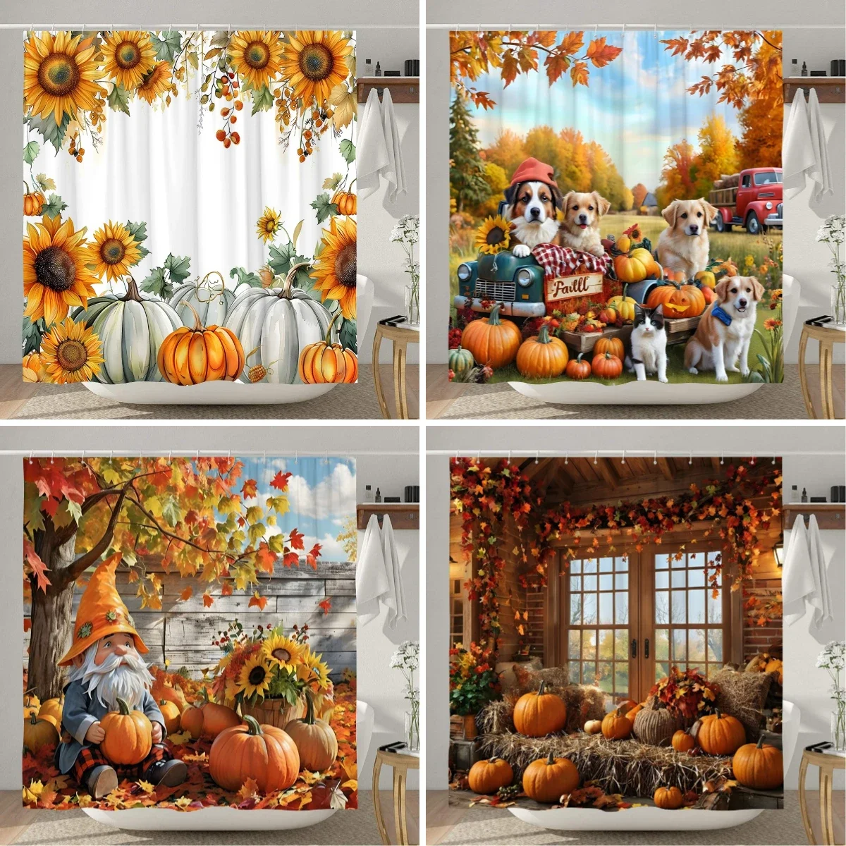 Sunflower Pumpkin Shower Curtain Thanksgiving Rustic Farm Barn Elf Cute Dog Polyester Shower Curtains Bathroom Decor with Hook
Sunflower Pumpkin Shower Curtain Thanksgiving Rustic Farm Barn Elf Cute Dog Polyester Shower Curtains Bathroom Decor with Hook
