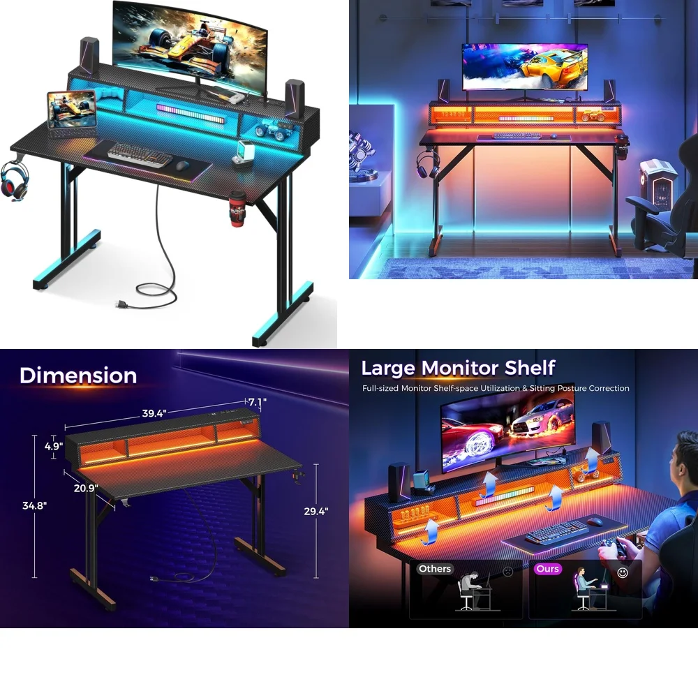 40 inch gaming desk with LED lighting and power outlets compact computer gaming table for home office small space design
40 inch gaming desk with LED lighting and power outlets compact computer gaming table for home office small space design