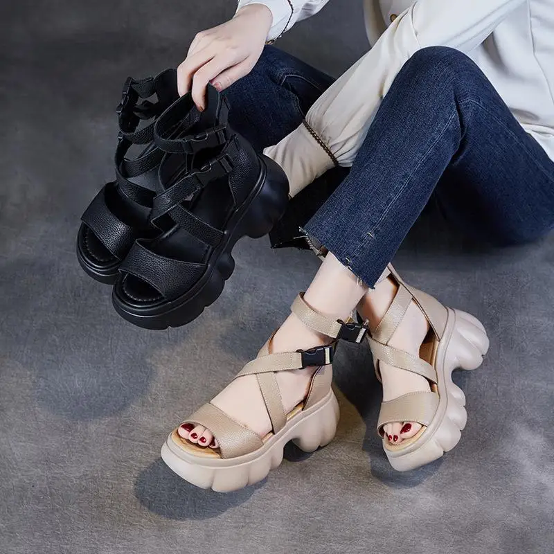Roman Style High Heel Sandals Thick Bottom Fish Mouth Booties Buckle Closure Genuine Leather Unique Design Spring Summer Shoes
Roman Style High Heel Sandals Thick Bottom Fish Mouth Booties Buckle Closure Genuine Leather Unique Design Spring Summer Shoes