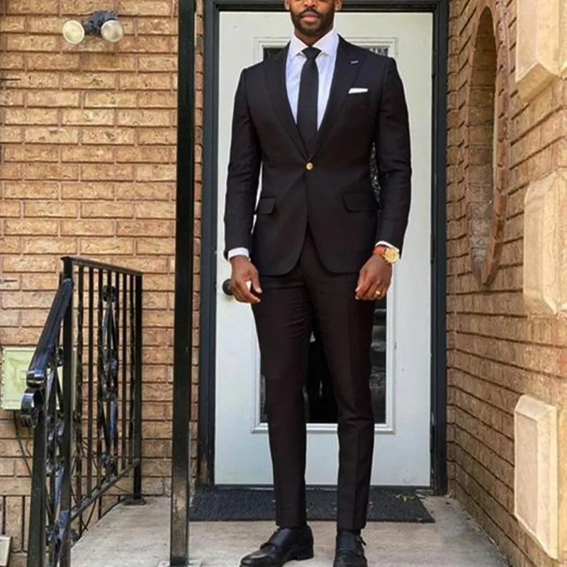 Men Suit 2 Pieces Black Solid Business Casual Slim For Wedding Groom Banquet Work Set Jacket With Pants
Men Suit 2 Pieces Black Solid Business Casual Slim For Wedding Groom Banquet Work Set Jacket With Pants