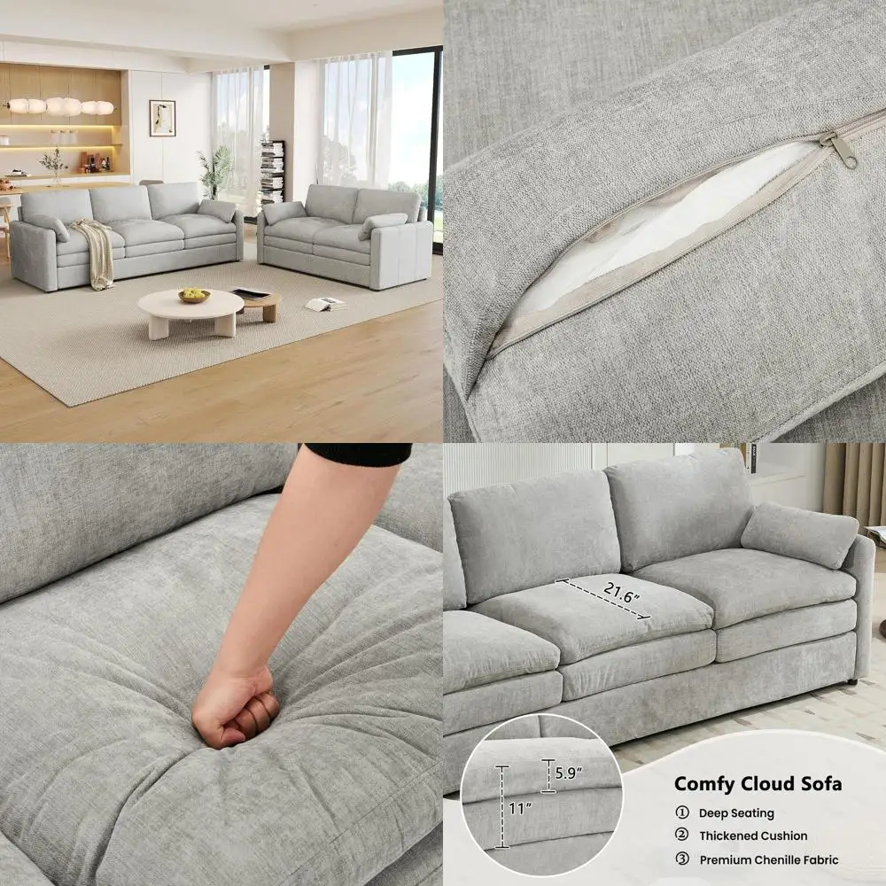 2-Piece Chenille abric Upholstered Soa Set with Oversized Comy Cloud 3-Seater Couch and Loveseat Soa, Double Plush Cushion or Li
2-Piece Chenille abric Upholstered Soa Set with Oversized Comy Cloud 3-Seater Couch and Loveseat Soa, Double Plush Cushion or Li
