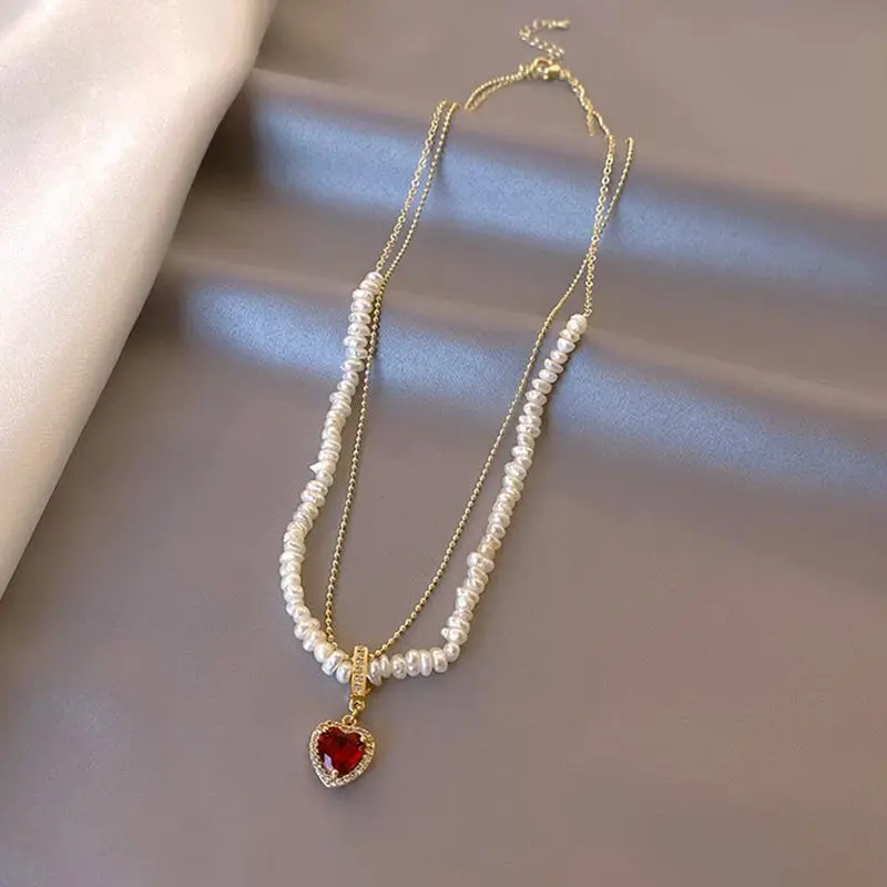 Romantic Love Heart Red Crystal Natural Freshwater Pearl 14K Gold Filled Female Pendant Necklace Jewelry For Women Chains
Romantic Love Heart Red Crystal Natural Freshwater Pearl 14K Gold Filled Female Pendant Necklace Jewelry For Women Chains