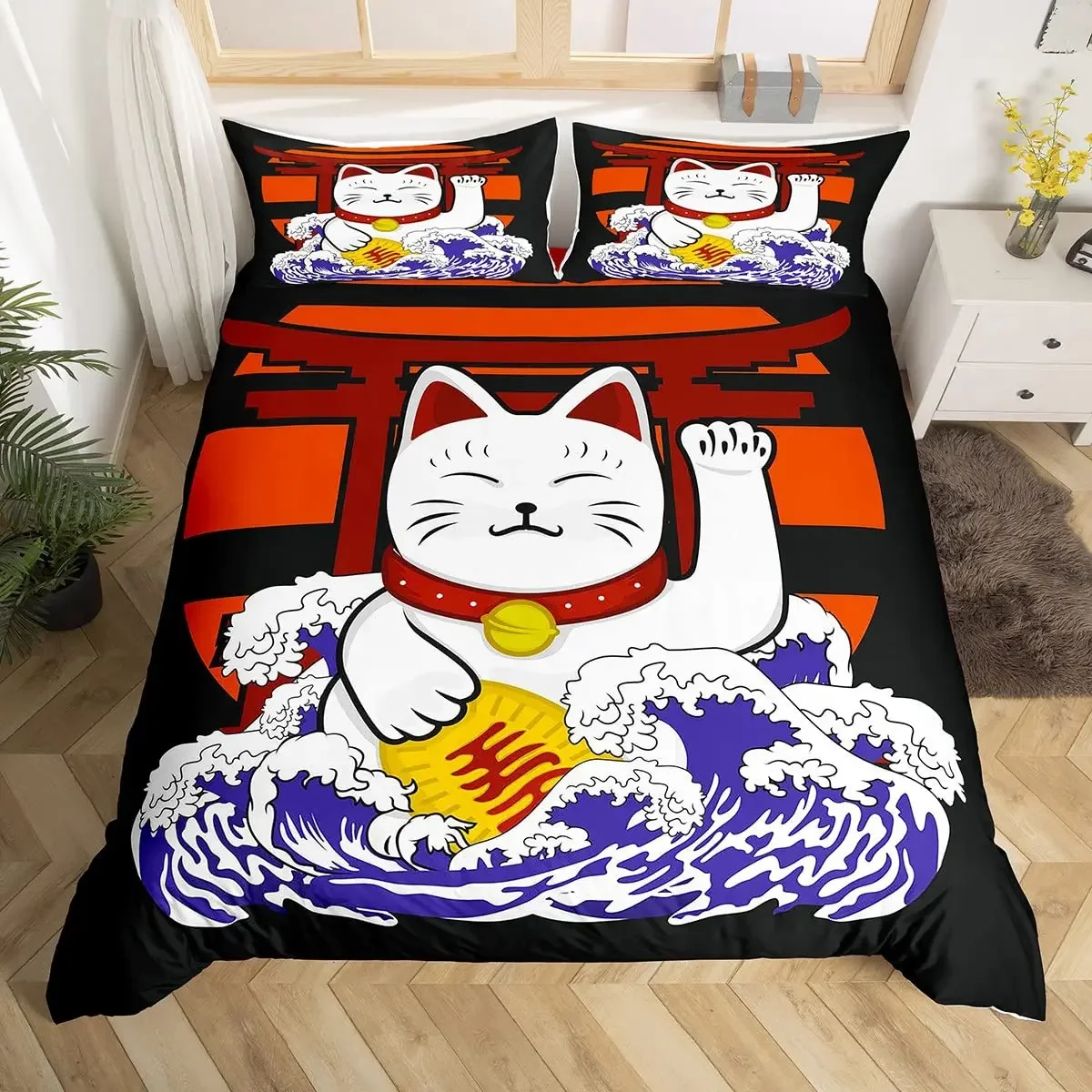 Lucky Cat Duvet Cover Set Japanese Style Hokusai Wave Pattern Bedding Sets Exotic Red Torii Gate Sun Decor Comforter Cover Set
Lucky Cat Duvet Cover Set Japanese Style Hokusai Wave Pattern Bedding Sets Exotic Red Torii Gate Sun Decor Comforter Cover Set