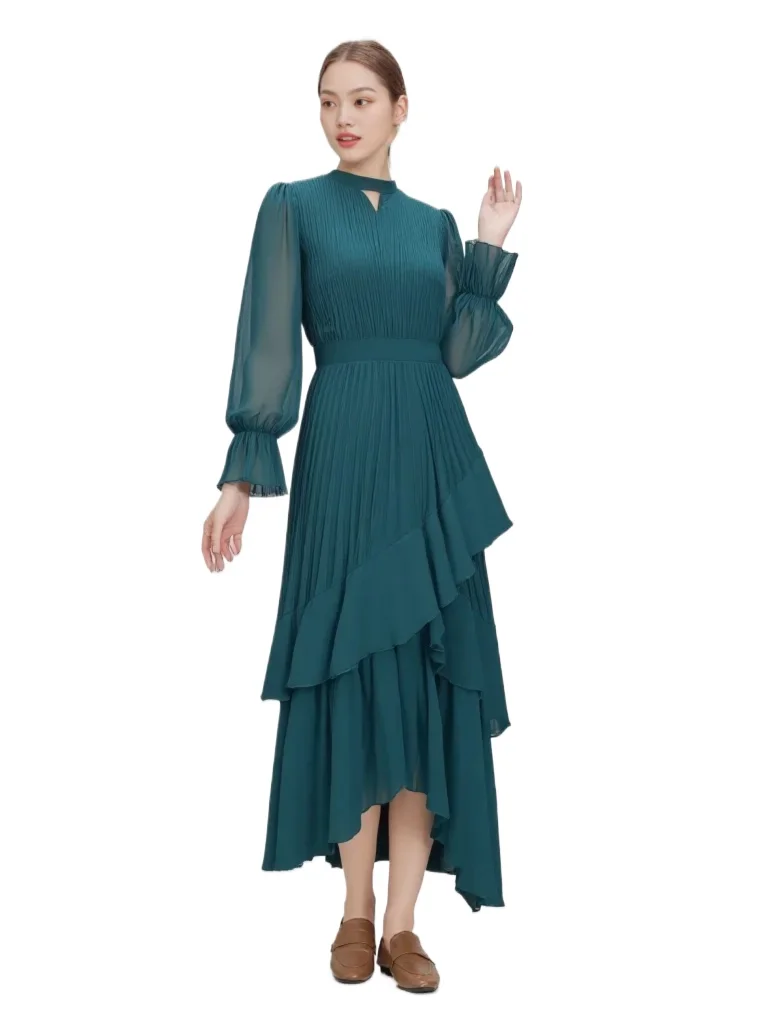 Chic Solid Color Round Neck Tiers Ruffles Long Dress With Long Sleeves Green
Chic Solid Color Round Neck Tiers Ruffles Long Dress With Long Sleeves Green