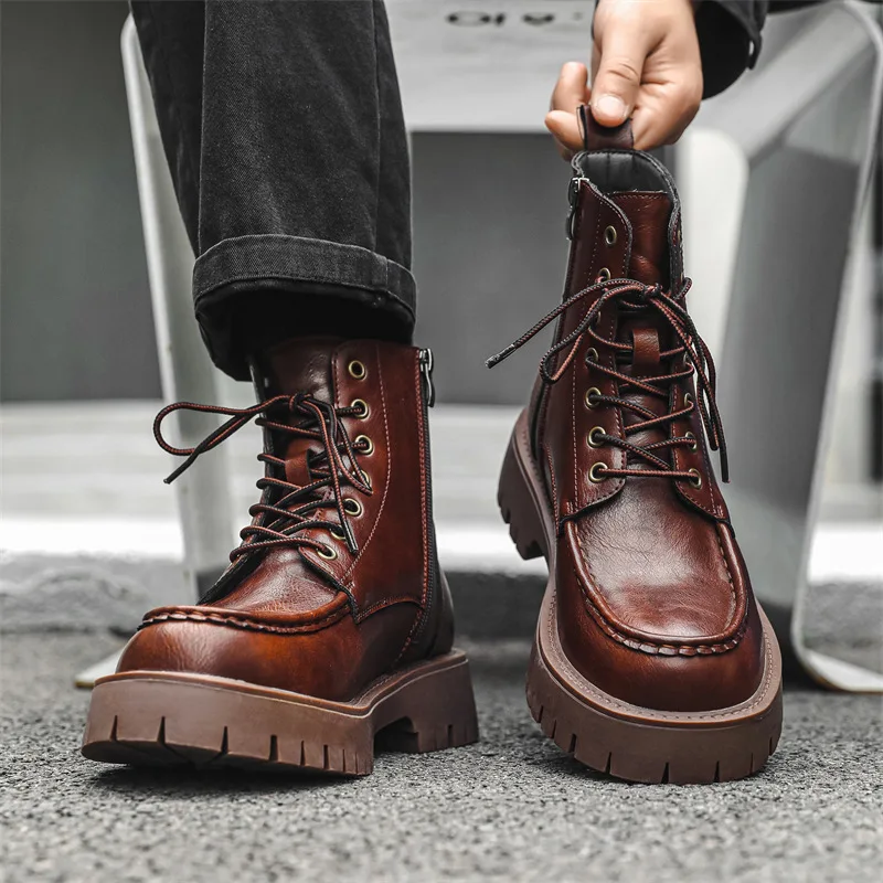 Мужские роскошные модные оригинальные кожаные ботинки на шнуровке, черные, коричневые туфли, уличные ковбойские ботинки на платформе, весенне-осенние массивные мужские ботинки
Мужские роскошные модные оригинальные кожаные ботинки на шнуровке, черные, коричневые туфли, уличные ковбойские ботинки на платформе, весенне-осенние массивные мужские ботинки