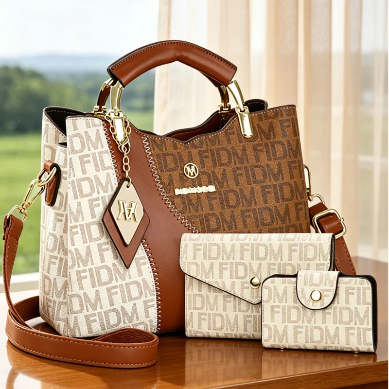3-piece women's bag set, vintage letter printed handbag for ladies, large-capacity shoulder and crossbody bag with multiple pock
3-piece women's bag set, vintage letter printed handbag for ladies, large-capacity shoulder and crossbody bag with multiple pock