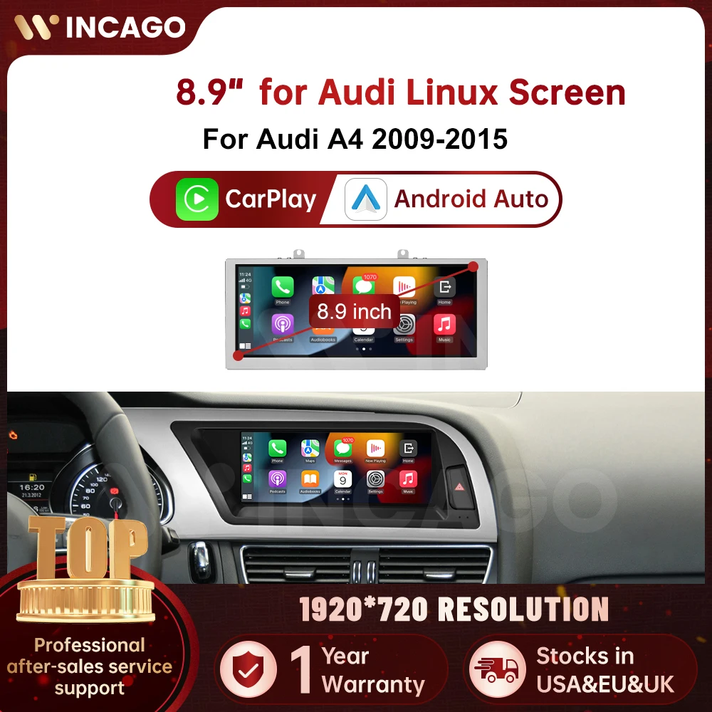 Wincago 8.9 inch 1920 HD Linux Screen Wireless CarPlay Android Auto Multimedia Display Screen For Audi A4 2009-2015
Wincago 8.9 inch 1920 HD Linux Screen Wireless CarPlay Android Auto Multimedia Display Screen For Audi A4 2009-2015