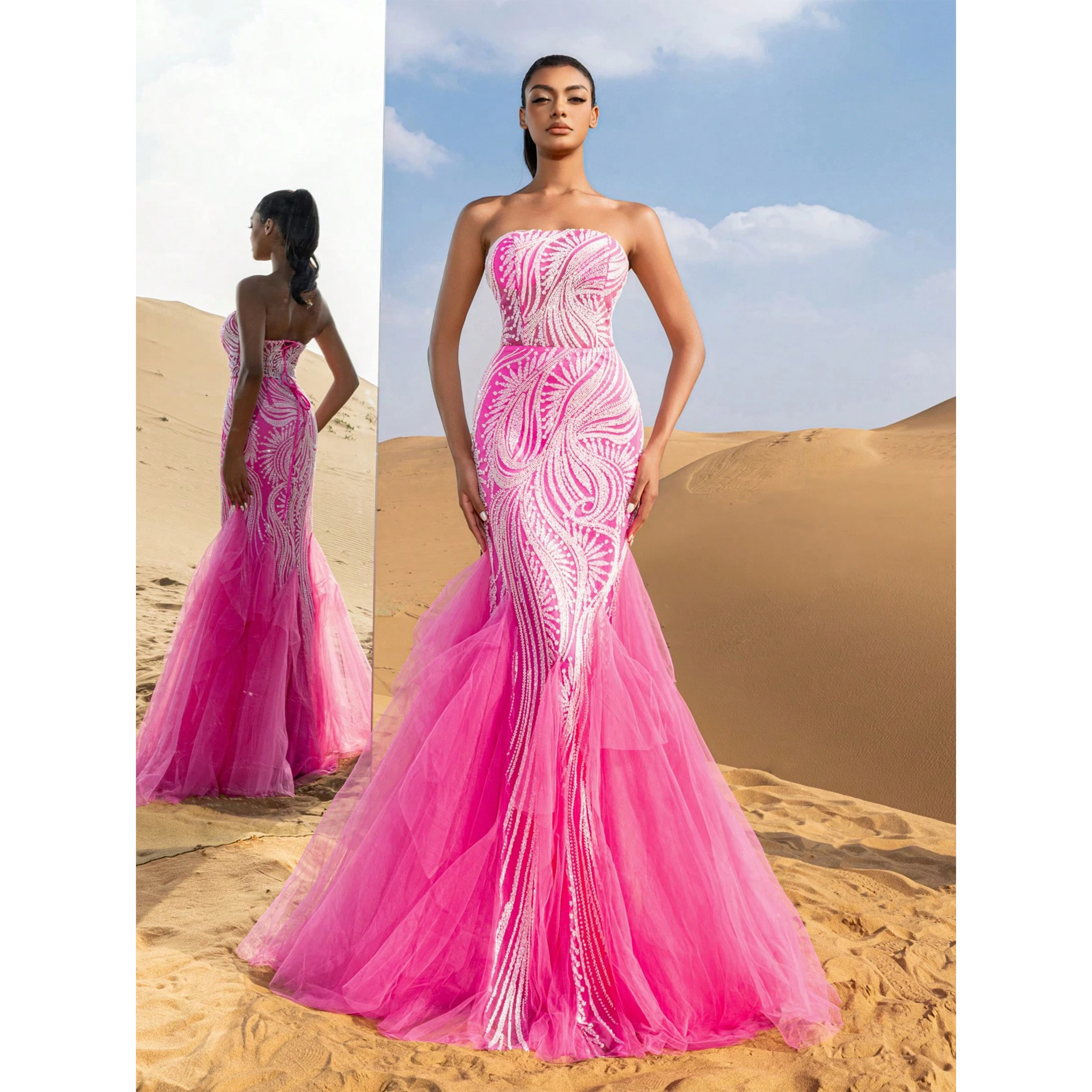 Вечернее платье из тюля с бисером | Вечернее платье без бретелек со шнуровкой сзади и подолом русалки для выпускного, свадьбы, подружки невесты
Вечернее платье из тюля с бисером | Вечернее платье без бретелек со шнуровкой сзади и подолом русалки для выпускного, свадьбы, подружки невесты