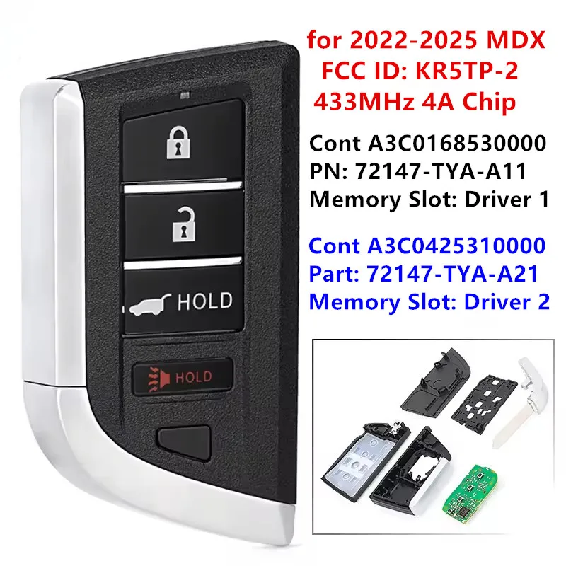 KEYECU Replacement Smart Remote Key Proximity FOB 4Buttons 433MHZ 4A Chip FCC ID: KR5TP-2 for ACURA 2022-2025 MDX
KEYECU Replacement Smart Remote Key Proximity FOB 4Buttons 433MHZ 4A Chip FCC ID: KR5TP-2 for ACURA 2022-2025 MDX