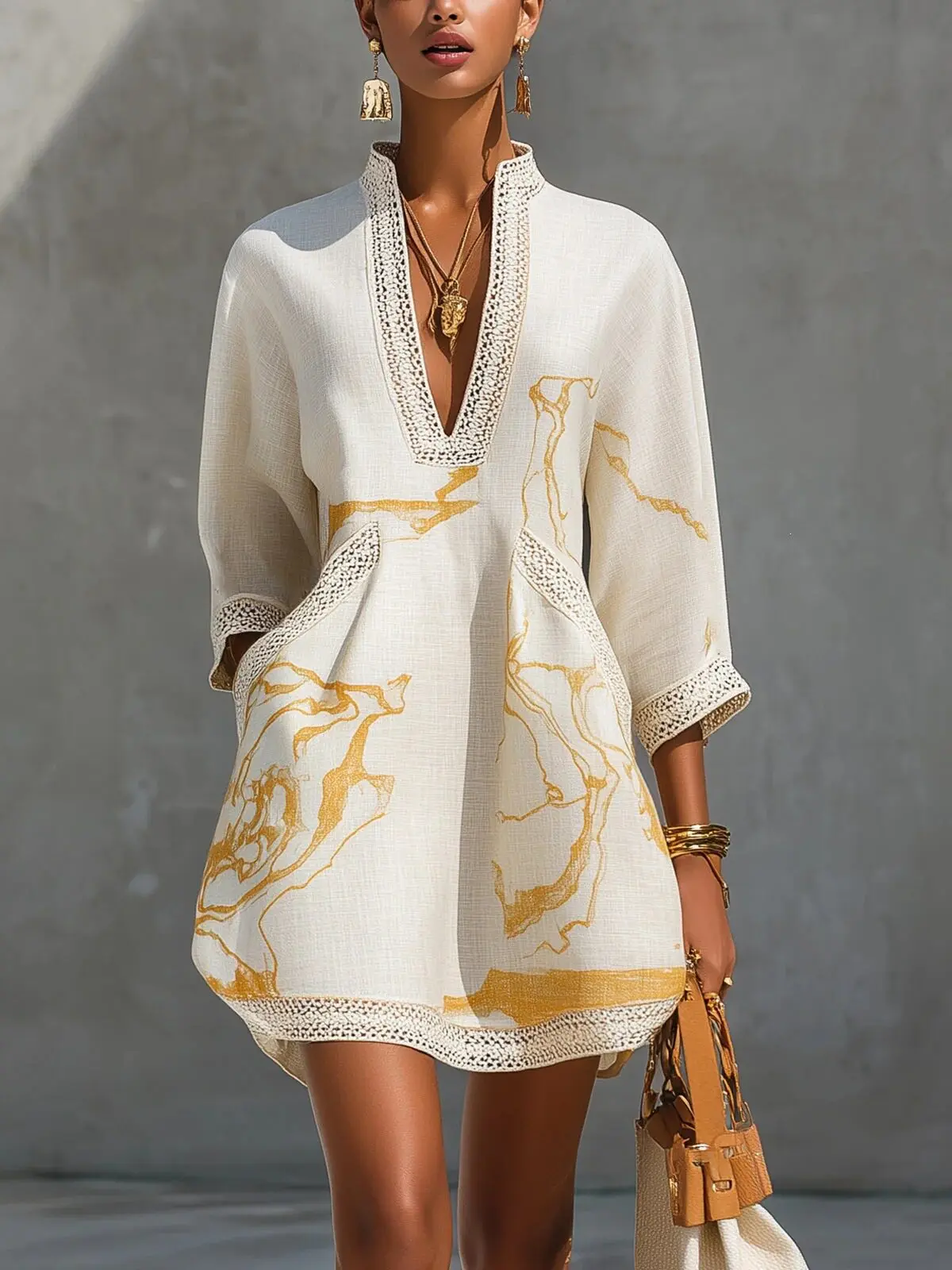 Boho Abstract Print Mini Dress Women Hollow Out V Neck 3/4 Sleeve Loose Tunic Dress Women Holiday Short Dress With Pockets
Boho Abstract Print Mini Dress Women Hollow Out V Neck 3/4 Sleeve Loose Tunic Dress Women Holiday Short Dress With Pockets