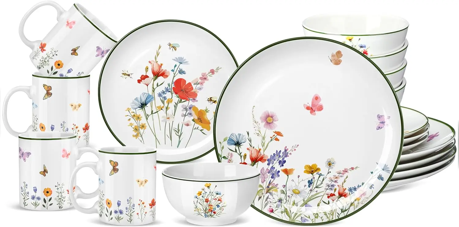 Керамический набор посуды Wildflower из 16 предметов на 4 человека, кружка с цветочными тарелками и мисками, весенний кухонный подарок с бабочкой
Керамический набор посуды Wildflower из 16 предметов на 4 человека, кружка с цветочными тарелками и мисками, весенний кухонный подарок с бабочкой