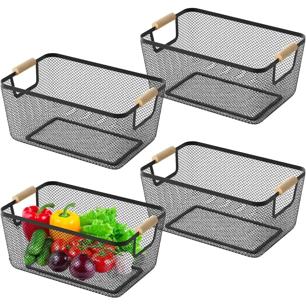 Wooden Handle Metal Mesh Baskets, Dual-Handled Wire Storage for Kitchen & Home Office Organization
Wooden Handle Metal Mesh Baskets, Dual-Handled Wire Storage for Kitchen & Home Office Organization