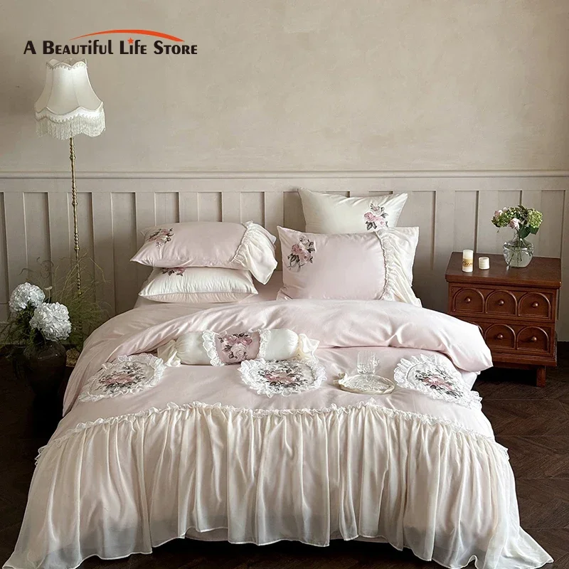 Pink Flowers Embroidery Lace Ruffles Wedding Bedding Set 1000TC Egyptian Cotton Duvet Cover Flat/Fitted Bed Sheet Pillowcases
Pink Flowers Embroidery Lace Ruffles Wedding Bedding Set 1000TC Egyptian Cotton Duvet Cover Flat/Fitted Bed Sheet Pillowcases