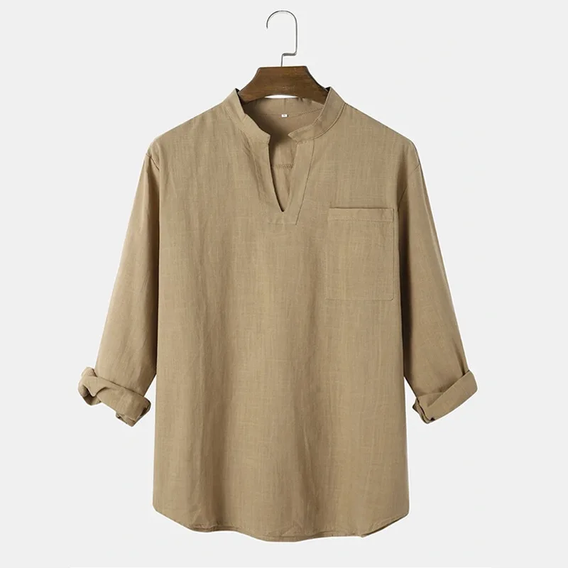 Autumn New Men's Clothing, Solid Color V-neck Long-sleeved Shirt, Casual Loose Cotton And Linen Comfortable Shirt Men
Autumn New Men's Clothing, Solid Color V-neck Long-sleeved Shirt, Casual Loose Cotton And Linen Comfortable Shirt Men
