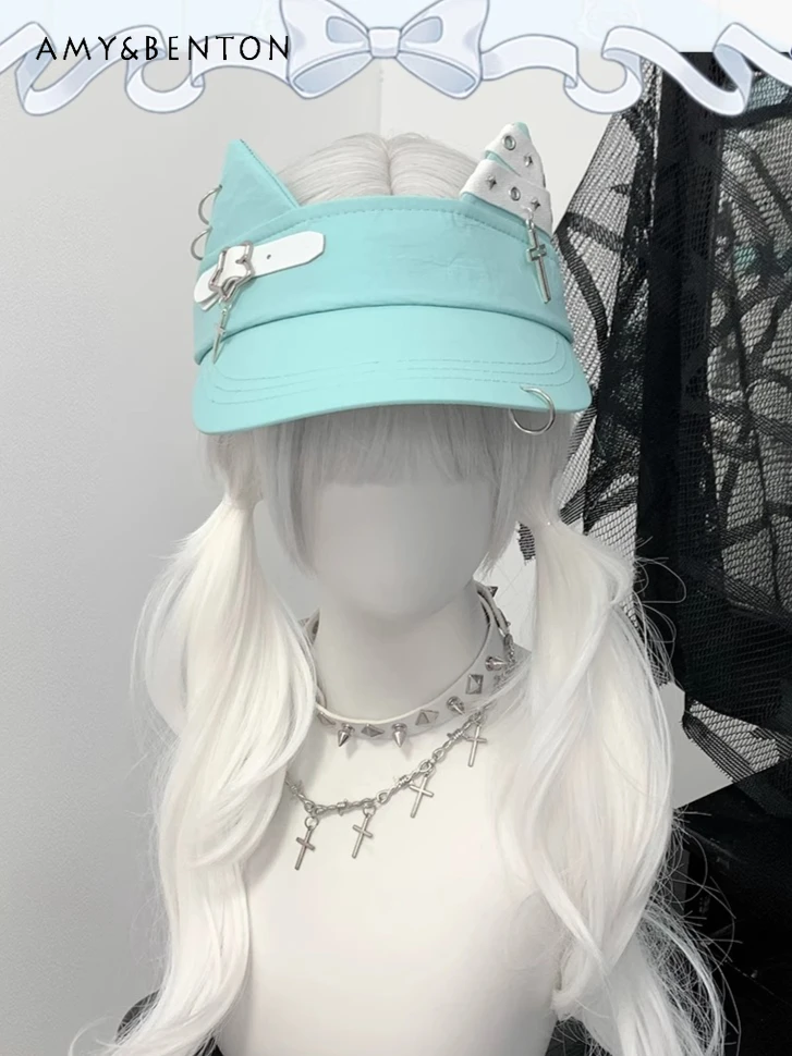 Summer Kawaii Cat Ear Empty Top Hat Subcultural Rivet Chain Pendant Cute Sun Hats for Women Sweet Girl Sun Protection Hat
Summer Kawaii Cat Ear Empty Top Hat Subcultural Rivet Chain Pendant Cute Sun Hats for Women Sweet Girl Sun Protection Hat