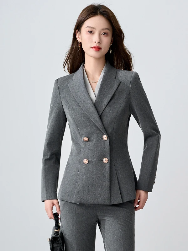 Elegant Double-Breasted Grey Suit Set for Women Commute Workwear Simple Stylish Autumn New Arrival Polyester Fiber
Elegant Double-Breasted Grey Suit Set for Women Commute Workwear Simple Stylish Autumn New Arrival Polyester Fiber