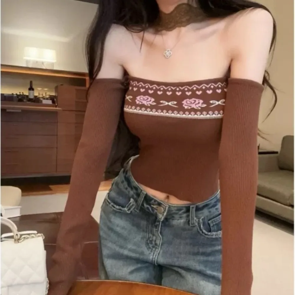 Сексуальный топ без бретелек с открытыми плечами, женский вязаный базовый топ с бретелькой на шее, пуловер 
Сексуальный топ без бретелек с открытыми плечами, женский вязаный базовый топ с бретелькой на шее, пуловер