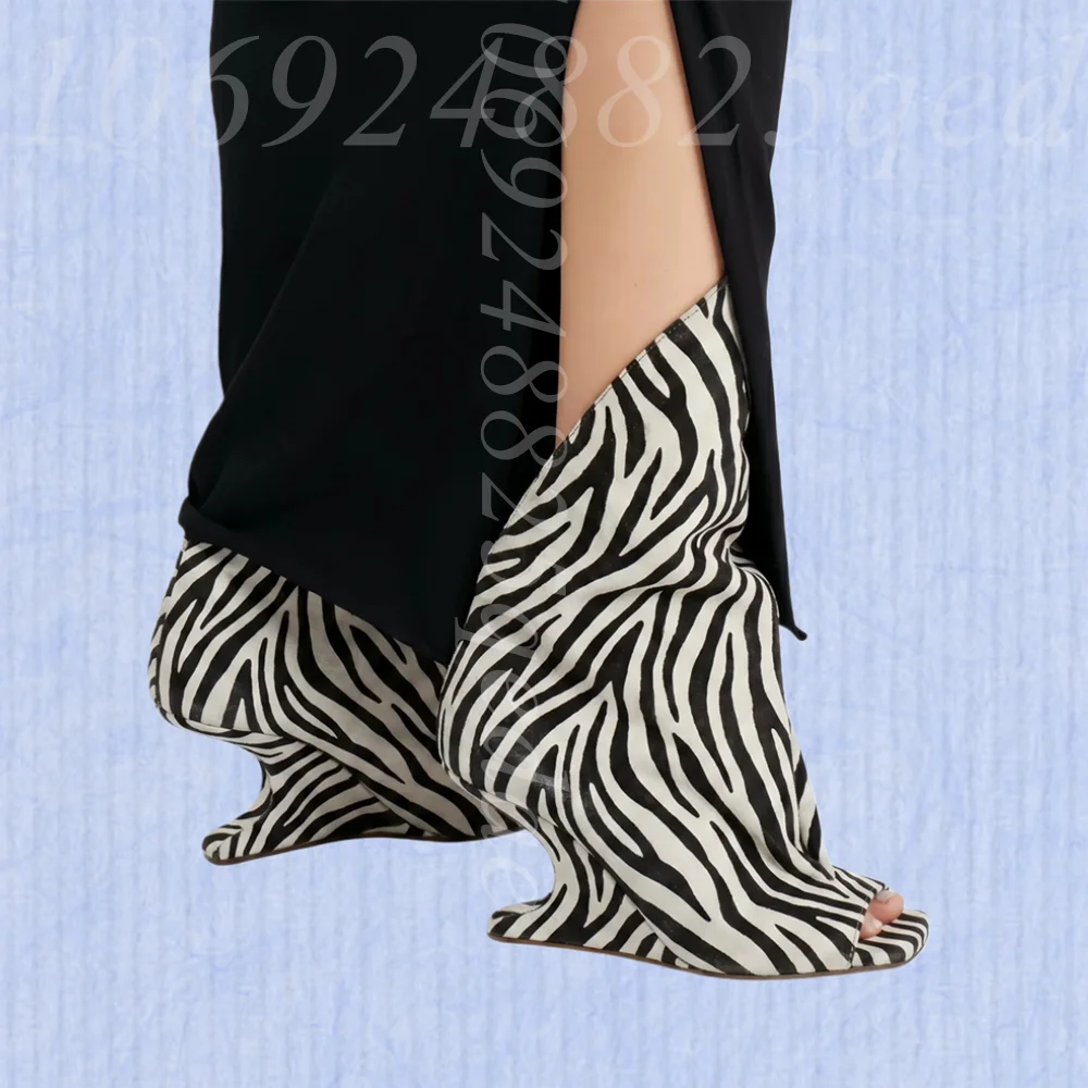Women's Zebra/Red Sculptural Wedge Ankle Boots, Peep Toe Open Heel, High Knee Cuffed Design, Unique Suede Leather Pleated Shoes
Women's Zebra/Red Sculptural Wedge Ankle Boots, Peep Toe Open Heel, High Knee Cuffed Design, Unique Suede Leather Pleated Shoes