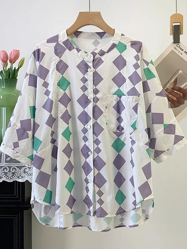 Fashionable Loose Printed Short Sleeve Shirt for plus Size Women Diamond Pattern Korean Style Summer Breathable Casual Shirt
Fashionable Loose Printed Short Sleeve Shirt for plus Size Women Diamond Pattern Korean Style Summer Breathable Casual Shirt