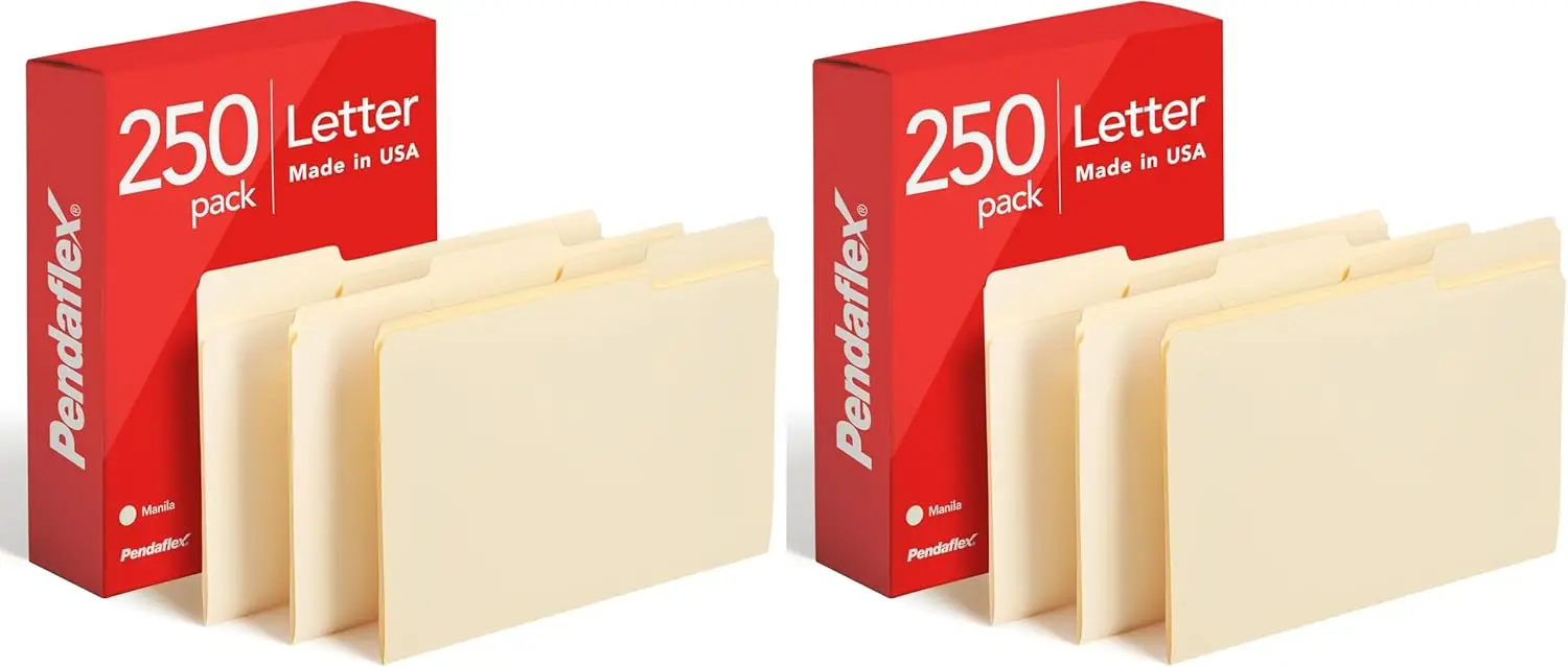 Manila File Folders, Letter Size, 1/3 Cut Tab, 250 per Box (Pack of 2) - 500 Total
Manila File Folders, Letter Size, 1/3 Cut Tab, 250 per Box (Pack of 2) - 500 Total