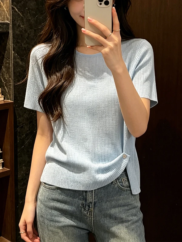 plus Size Short Sleeve T-Shirt Women's Ice Silk Korean Style Slim Fit Color Knitted Summer Top Breathable Comfortable
plus Size Short Sleeve T-Shirt Women's Ice Silk Korean Style Slim Fit Color Knitted Summer Top Breathable Comfortable