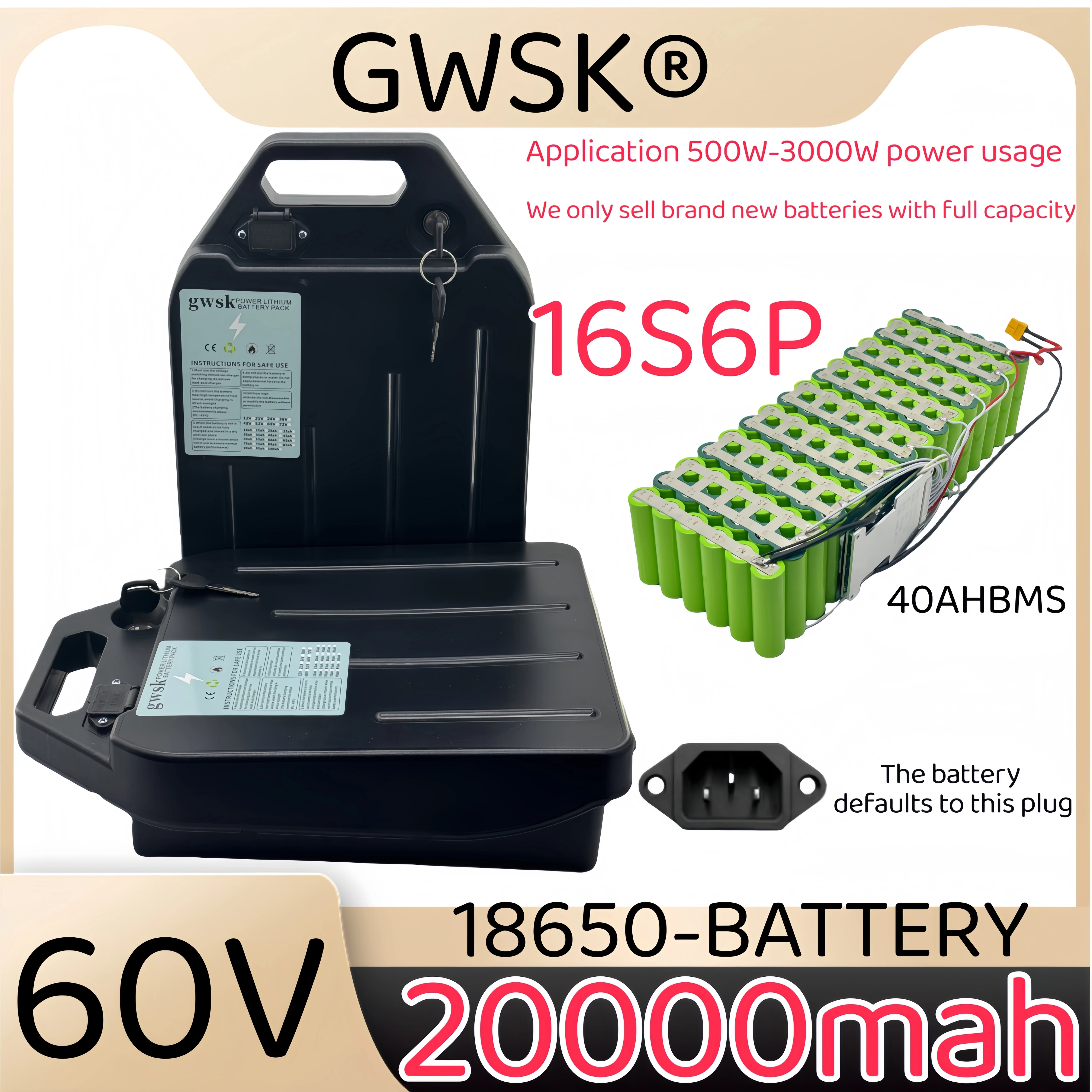 Full capacity 72V60V48V 1 detachable rechargeable battery pack,+charger, 100% brand new, full capacity, using 3000W motor
Full capacity 72V60V48V 1 detachable rechargeable battery pack,+charger, 100% brand new, full capacity, using 3000W motor
