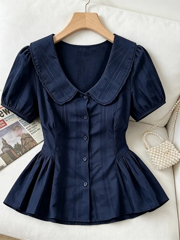 Slim Fit Doll Collar Bubble Sleeve Shirt Women's Fashion Summer New Style Elegant Top Korean Style Commute Wind Short Sleeve
Slim Fit Doll Collar Bubble Sleeve Shirt Women's Fashion Summer New Style Elegant Top Korean Style Commute Wind Short Sleeve