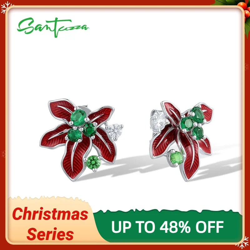 SANTUZZA Real 925 Sterling Silver Poinsettia Earrings For Women Sparkling Red & Green Christmas Flower Chic Enamel Fine Jewelry
SANTUZZA Real 925 Sterling Silver Poinsettia Earrings For Women Sparkling Red & Green Christmas Flower Chic Enamel Fine Jewelry