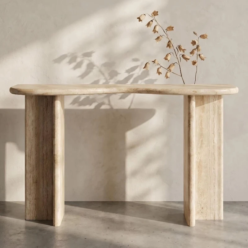 Simple natural stone travertine entrance table Modern art T-foot villa furniture
Simple natural stone travertine entrance table Modern art T-foot villa furniture
