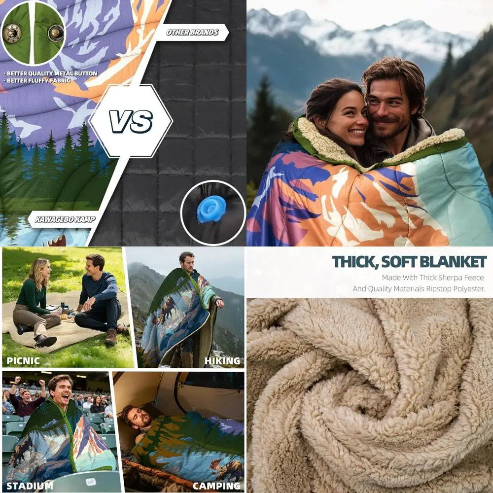 Sherpa-Lined Warm Camping Blanket, Thick & Soft, 78x56, Ideal for Cold Weather Adventures & Backpacking
Sherpa-Lined Warm Camping Blanket, Thick & Soft, 78x56, Ideal for Cold Weather Adventures & Backpacking