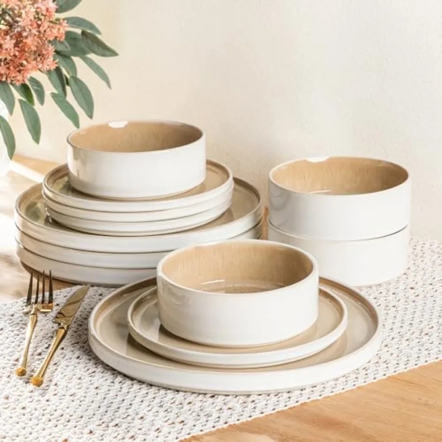 Ceramic Dinnerware Sets Handmade Stoneware Plates and Bowls Sets Highly Chip and Crack Resistant Dishwasher and Microwave Safe
Ceramic Dinnerware Sets Handmade Stoneware Plates and Bowls Sets Highly Chip and Crack Resistant Dishwasher and Microwave Safe