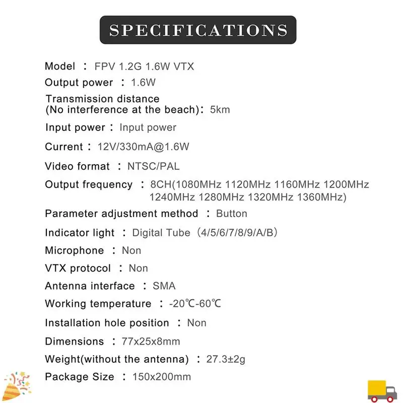 FPV VTX 1,2G 1,3G 1,6 Вт передатчик 8 каналов 0,1 МВт/25 МВт/800 МВт/1600 МВт VTX передатчик для модели FPV дрона дальнего действия RC
FPV VTX 1,2G 1,3G 1,6 Вт передатчик 8 каналов 0,1 МВт/25 МВт/800 МВт/1600 МВт VTX передатчик для модели FPV дрона дальнего действия RC