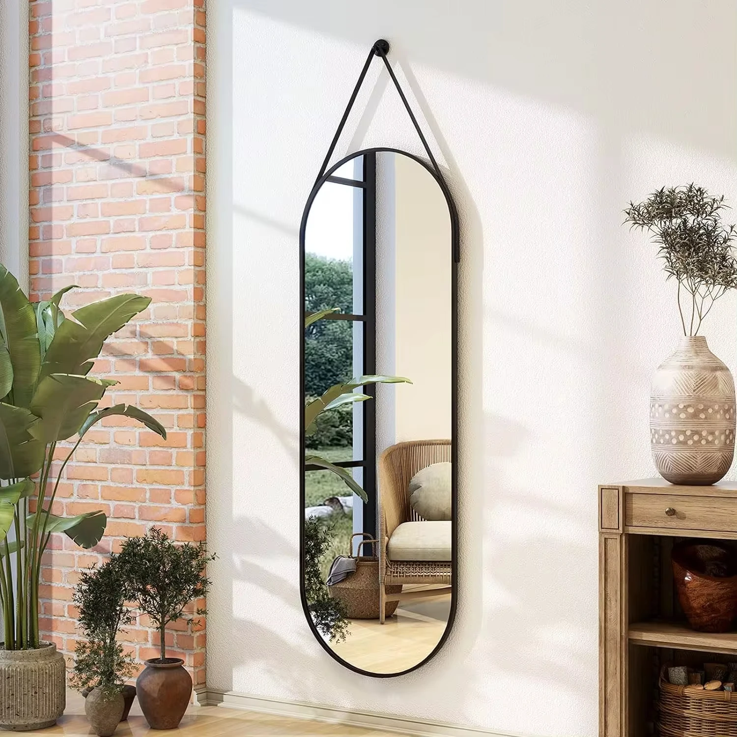 16''x48'' Full Length Mirror with Hanging Leather Cord,Modern Aluminum Frame Full Body Hanging Mirror
16''x48'' Full Length Mirror with Hanging Leather Cord,Modern Aluminum Frame Full Body Hanging Mirror
