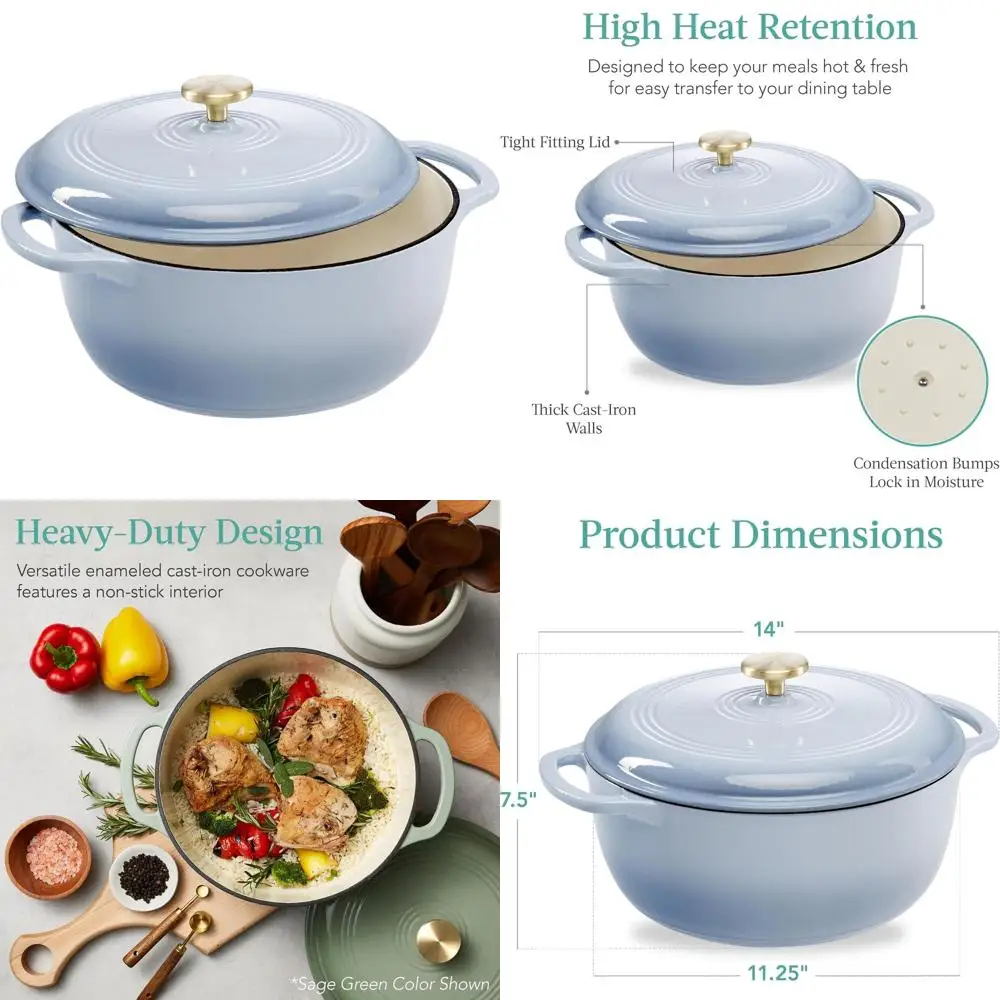 6 Quart Enamel Cast-Iron Round Dutch Oven, Family Style Heavy-Duty Pre-Seasoned Cookware for Home, Kitchen, Dining Room, Oven Sa
6 Quart Enamel Cast-Iron Round Dutch Oven, Family Style Heavy-Duty Pre-Seasoned Cookware for Home, Kitchen, Dining Room, Oven Sa