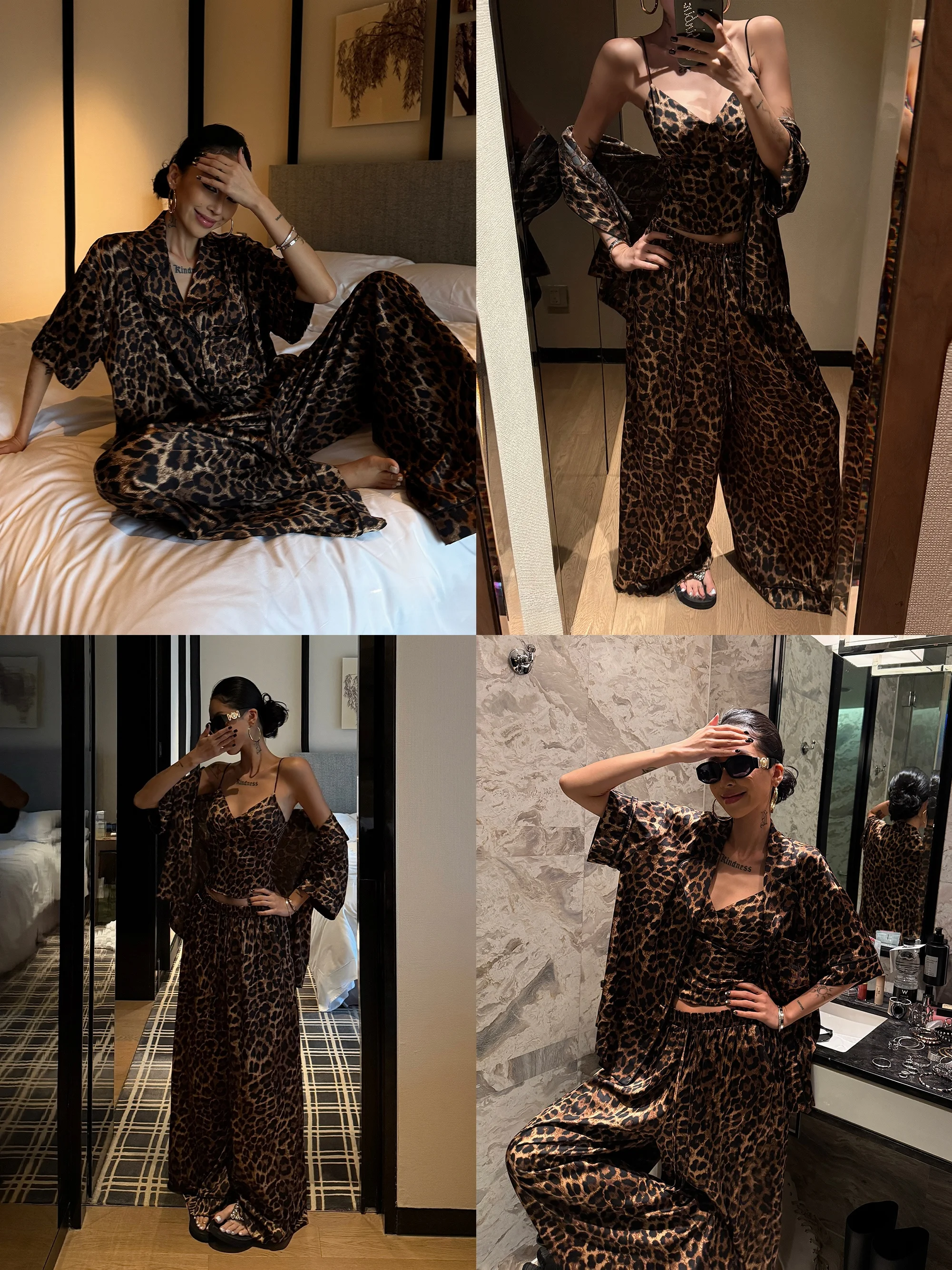 Leopard Print Three-Piece Set Casual Summer Fashion for Women Home Comfortable Polyester Short Sleeve Pantsuit
Leopard Print Three-Piece Set Casual Summer Fashion for Women Home Comfortable Polyester Short Sleeve Pantsuit