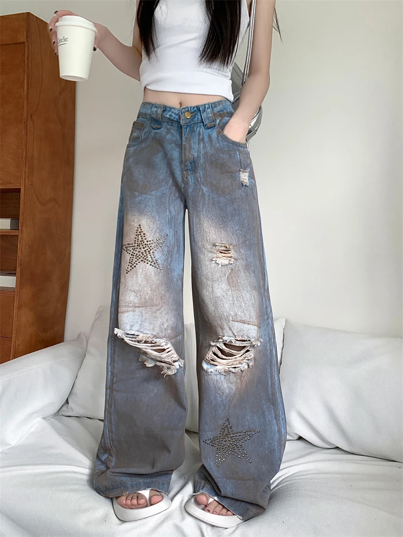 Women's Blue Y2k Ripped Jeans Harajuku Star Denim Trousers Streetwear Y2k Jean Pants Vintage Aesthetic 2000s Trashy Clothes 2024
Women's Blue Y2k Ripped Jeans Harajuku Star Denim Trousers Streetwear Y2k Jean Pants Vintage Aesthetic 2000s Trashy Clothes 2024