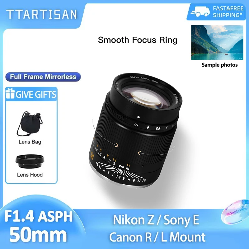 TTArtisan 50mm F1.4 ASPH Full Frame Mirrorless Large Aperture Camera Lens for Canon RF R5 R6 Nikon Z ZFC Sony E A7III L-Mount
TTArtisan 50mm F1.4 ASPH Full Frame Mirrorless Large Aperture Camera Lens for Canon RF R5 R6 Nikon Z ZFC Sony E A7III L-Mount