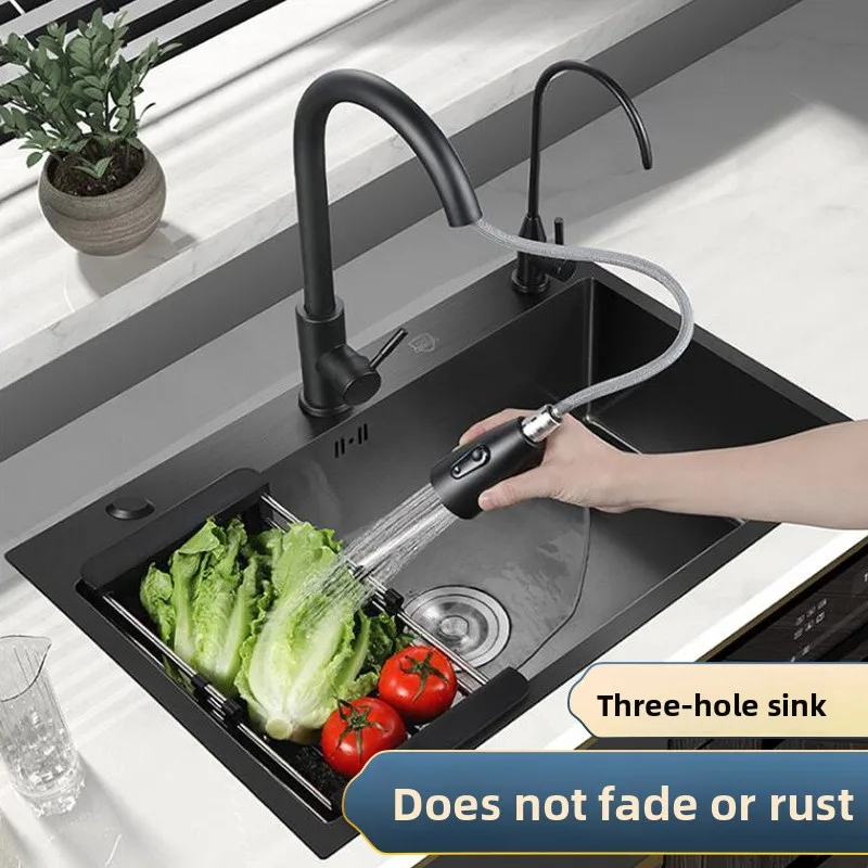 Nano Black Stainless Steel Large Single Bowl Kitchen Sink Set for Home Use US EU Market Stainless Steel Sink Kitchen Sink
Nano Black Stainless Steel Large Single Bowl Kitchen Sink Set for Home Use US EU Market Stainless Steel Sink Kitchen Sink